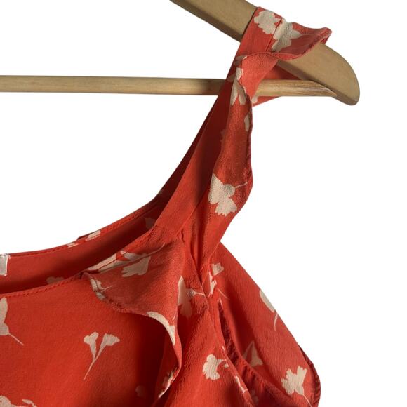 Shoshanna Bronwen Red Floral Print Cold Shoulder Square Neck Silk Top Size Small - Picture 6 of 12